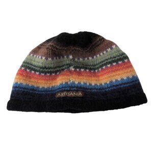 Artesania Alpaca Wool Stripe Beanie Colorful Bolivian Knit Lined Hat Winter
